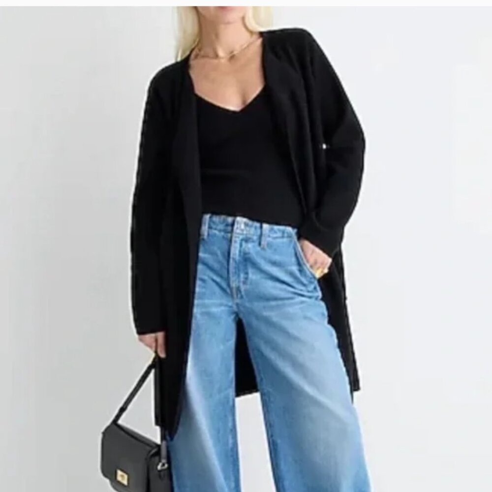 J. Crew 365 Juliette Collarless Sweater Blazer Open Cardigan Black XS Long